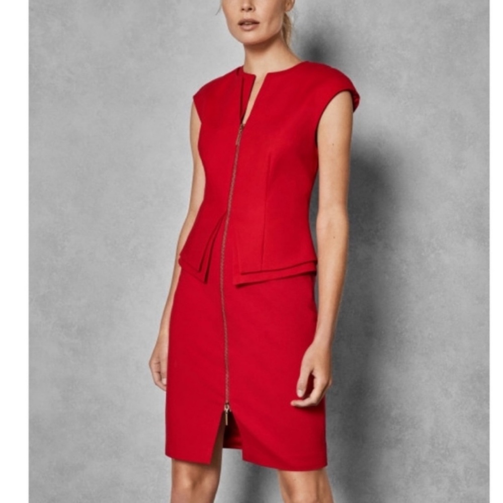 Ted Baker Red Zip Peplum Style Dress